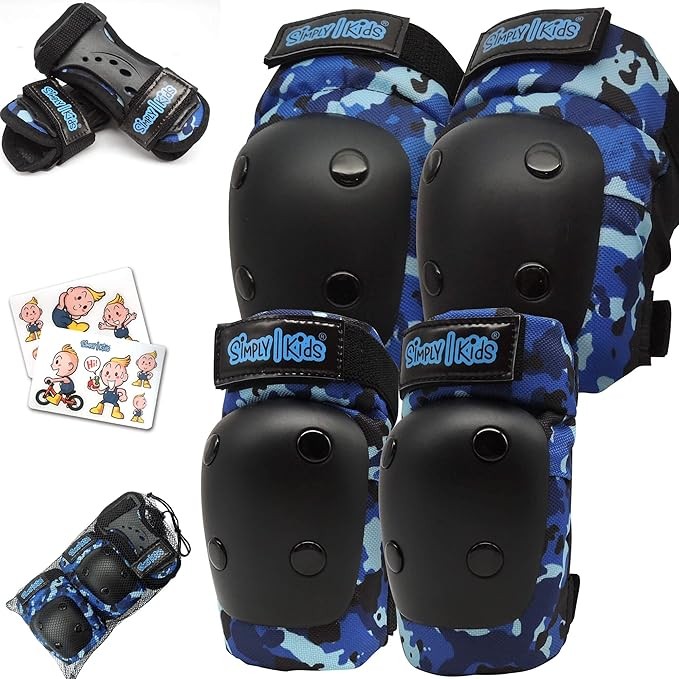 Simply Kids Knee and Elbow Pads with Wrist Guards, HardSoft Pad Tech. - CPSIA Certified Protective Gear Set - Inline Roller Skate Skateboard Bike Knee Pads for Kids Child Girls Boys Toddler Youth