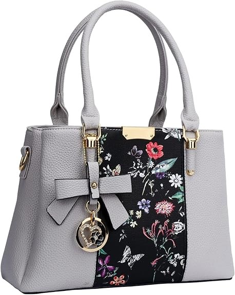 Women's Zipper Compartment Wallets and Tote Bags Top Handle Crossbody Bags Shoulder Bags Women's Bags Color: A-grey Black Flower