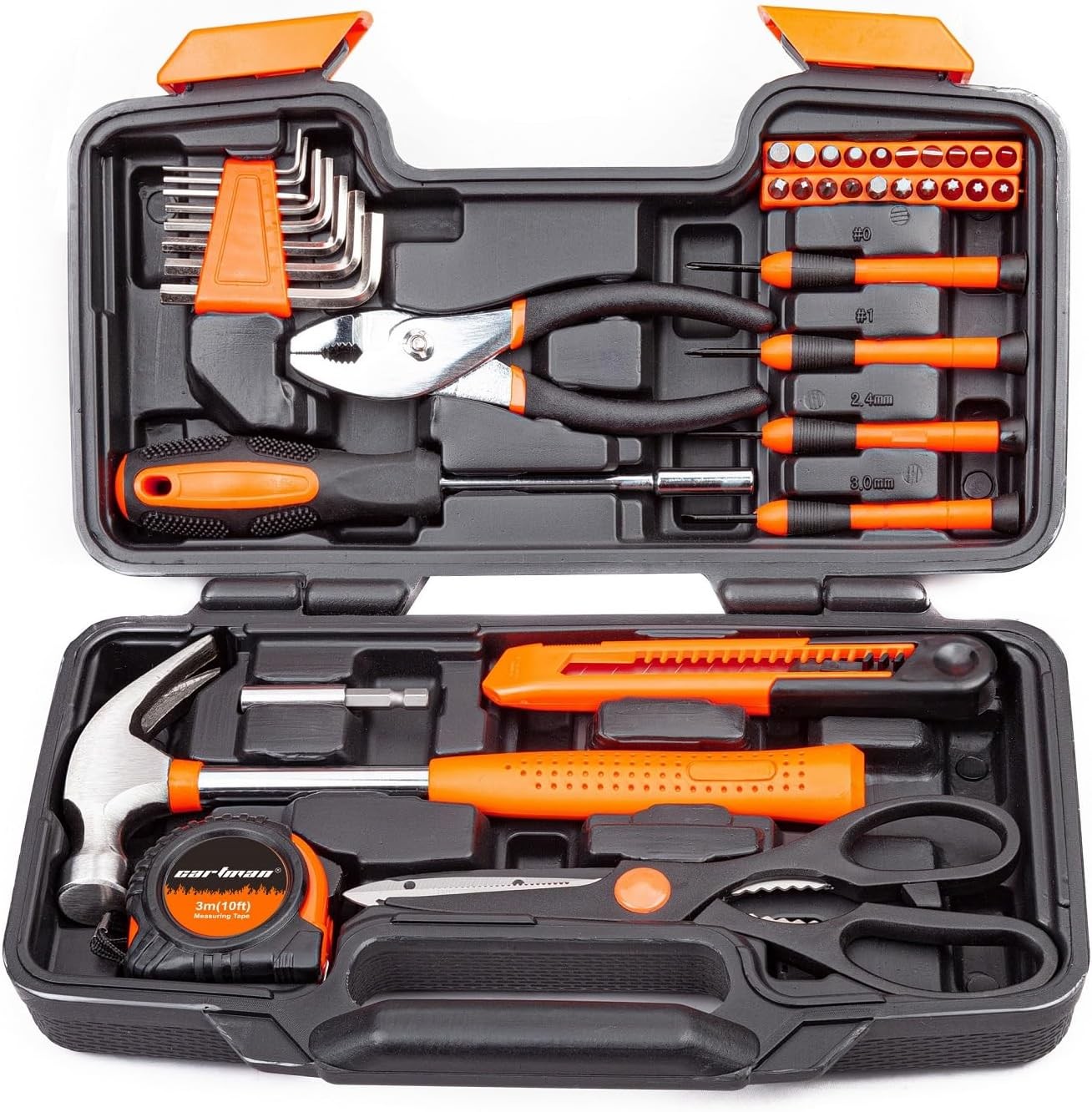 CARTMAN 39 Piece Tool Set General Household Hand Kit with Plastic Toolbox Storage Case  Color: Orange