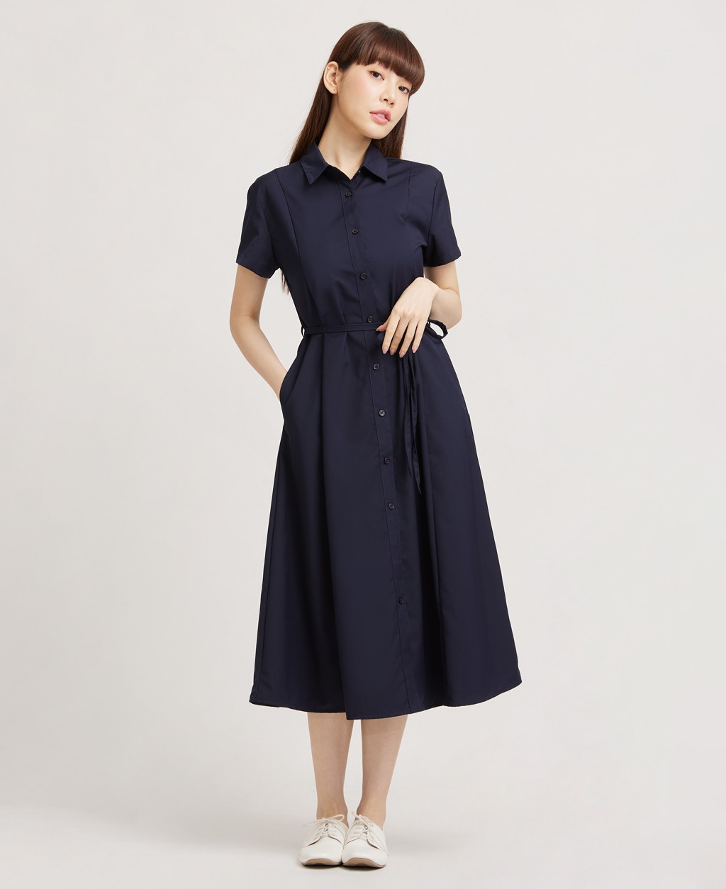 Ladies shirt collar tie long dress