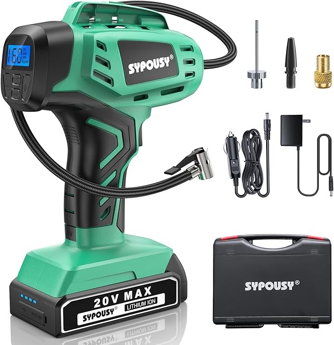 Tire Inflator Portable Air Compressor,Digital Cordless Tire Inflator,2X Faster Car Tire Pump with 20V Rechargeable Battery,Dual Power Supply Modes,Air Pump for Car Tires,E-Bike etc. (Green)