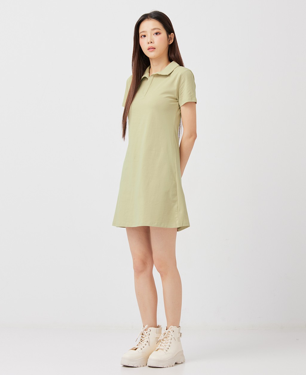 Women's POLO collar cotton stretch straight dress