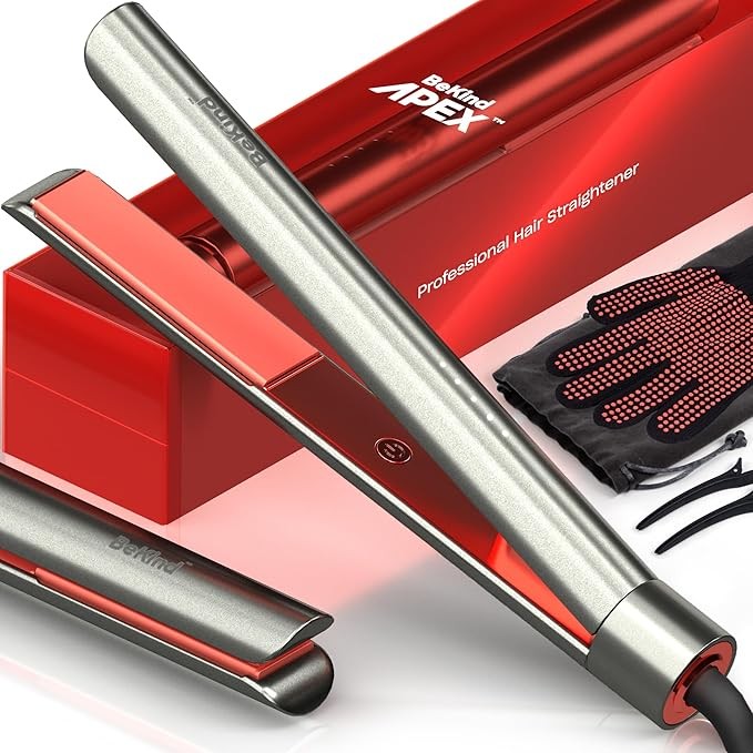 Bekind Apex 2-in-1 Hair Straightener Flat Iron | 1“ 460°F Straightener and Curler for All Hairstyles | UltraSmooth Tech | 15s Fast Heating & Temp Memory | Gift Set for Girls Women (Apex Peach)