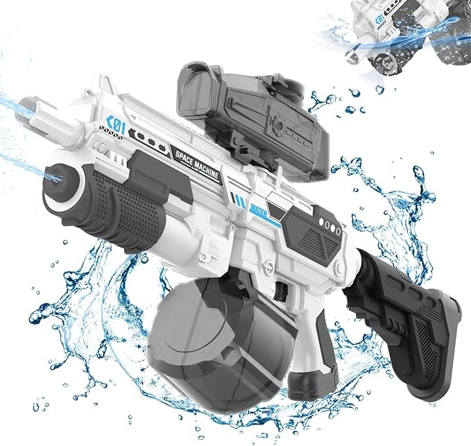 1350CC Large Capacity Electric Water Gun, 32ft Remote Automatic Water Suction Gun, Suitable for Adults, Children's Water Spray Gun, Adult Beach Pool Outdoor Party Water Toy Gift, White