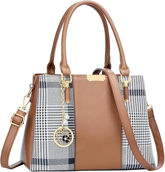 Women's Zipper Compartment Wallets & Totes Top Handle Crossbody Bags Shoulder Bags Women's Bags Color: B-brown Stripe
