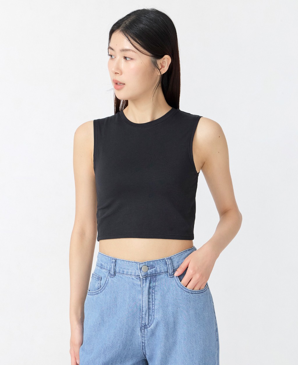 Women's round neck cotton elastic wide shoulder short vest