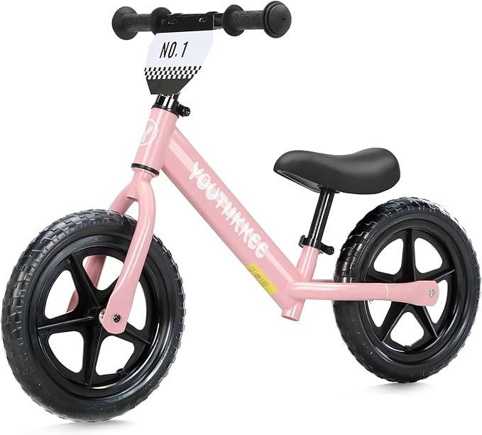 12 Inch Toddler Balance Bike for 2-5 Year Olds, No-Pedal Bike with Tool-Free Adjustable Seat, Quick Assembly, Gift for 2-3 Year Old Boys & Girls with Customizable Plate