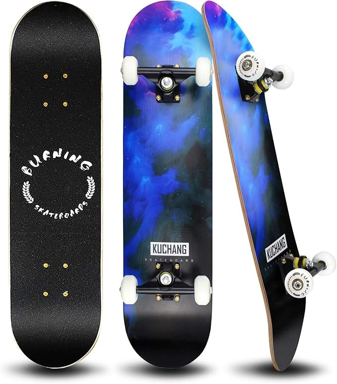 Easy_Way Complete Skateboards- Standard Skateboards for Beginners Kids Boys Girls Teenager- 31''x 8''Canadian Maple Cruiser Pro Skate Board Color: Blue light