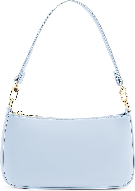 NIUEIMEE ZHOU Shoulder Bag for Women Retro Vegan Leather Classic Clutch Tote HandBags Purses with Zipper Closure Color: Light Blue