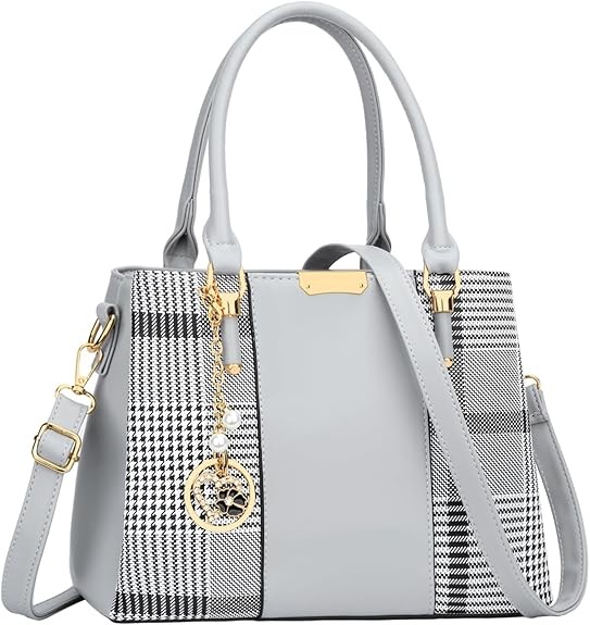 Women's Zipper Compartment Wallets & Totes Top Handle Crossbody Bags Shoulder Bags Women's Bags Color: B-grey Stripe