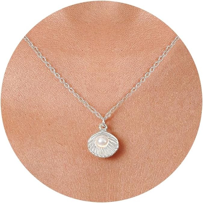 Pearl Necklace for Women- 14K Gold-plated/White Gold-plated Dainty Pearl Necklace for Women Color: Silver shell pearl