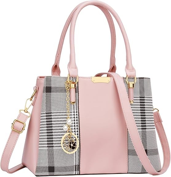 Women's Zipper Compartment Wallets & Totes Top Handle Crossbody Bags Shoulder Bags Women's Bags Color: B-pink Stripe