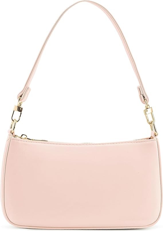 NIUEIMEE ZHOU Shoulder Bag for Women Retro Vegan Leather Classic Clutch Tote HandBags Purses with Zipper Closure Color: Pink