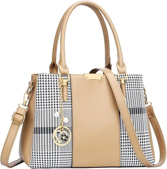 Women's Zipper Compartment Wallets & Totes Top Handle Crossbody Bags Shoulder Bags Women's Bags Color: B-camel Stripe