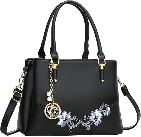 Women's Zipper Compartment Wallets & Totes Top Handle Crossbody Bags Shoulder Bags Women's Bags Color: D-black Blue Flower