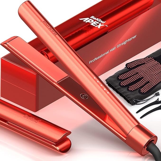 Bekind Apex 2-in-1 Hair Straightener Flat Iron | 1“ 460°F Straightener and Curler for All Hairstyles | UltraSmooth Tech | 15s Fast Heating & Temp Memory | Gift Set for Girls Women (Apex Peach)