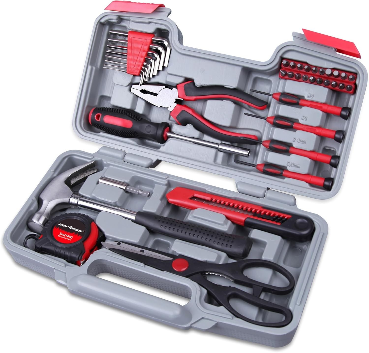 CARTMAN 39 Piece Tool Set General Household Hand Kit with Plastic Toolbox Storage Case Orange Color: Red