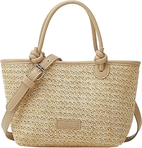 Cute Straw Fabric Tote Bag Purse for Women Straw Tote Bag Y2k Purses Shoulder Handbag Color: #Q Apricot Straw Fabric Hobo Purse